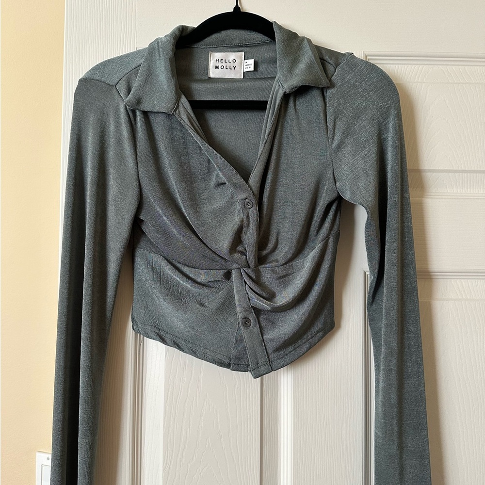 Cute Greyish Silver Long Sleeve Crop Top